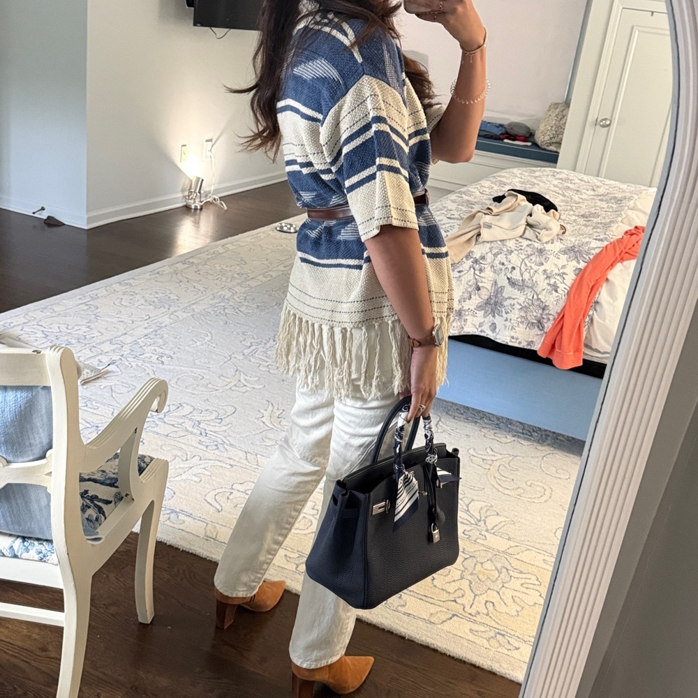 Vintage Ralph Lauren XS Tan and Blue Fringe Sweater - Picture 7 of 7
